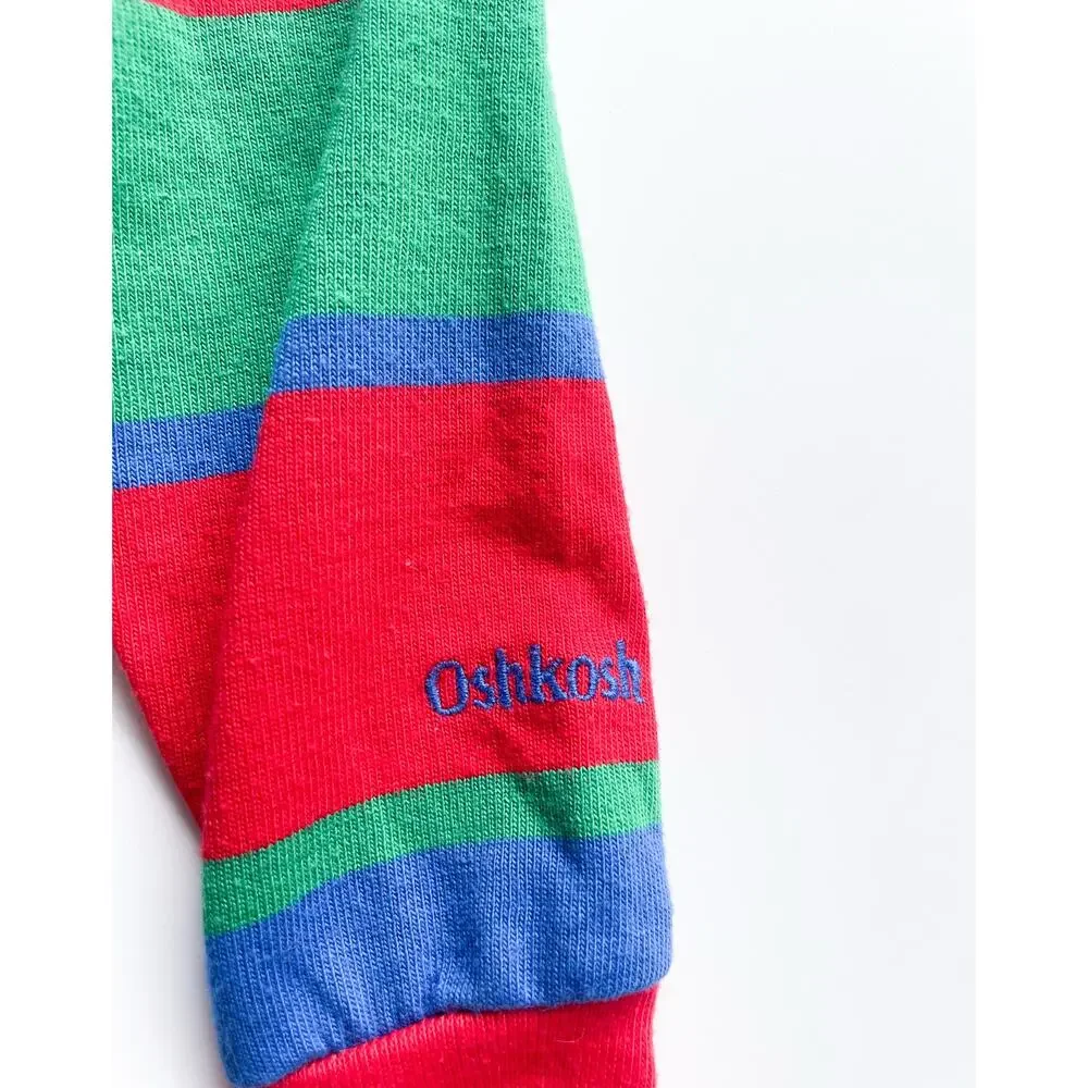 Vintage Toddler Boy's OshKosh Colorful Striped Long Sleeve Polo Shirt Size 18 Mo